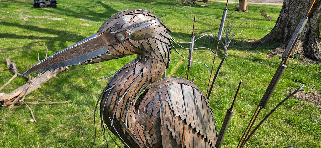 Metal Heron Sculpture