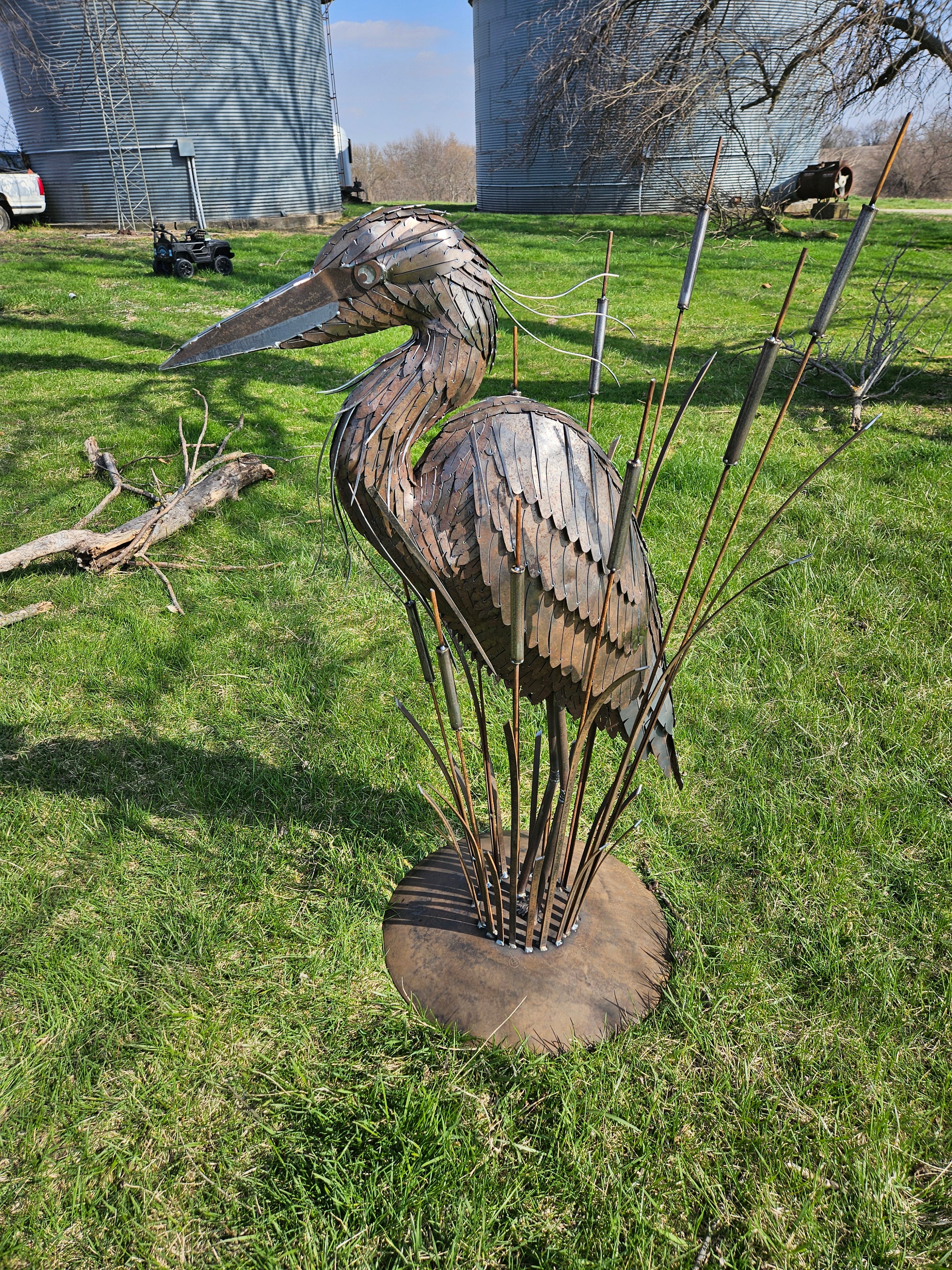 Metal Heron Sculpture