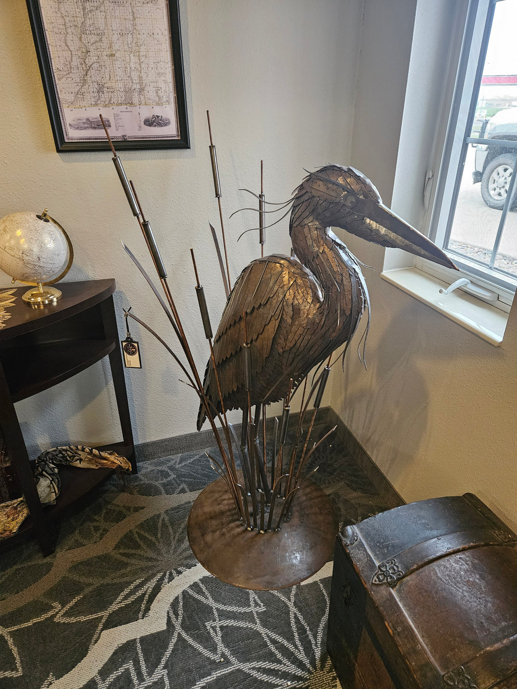 Metal Heron Sculpture