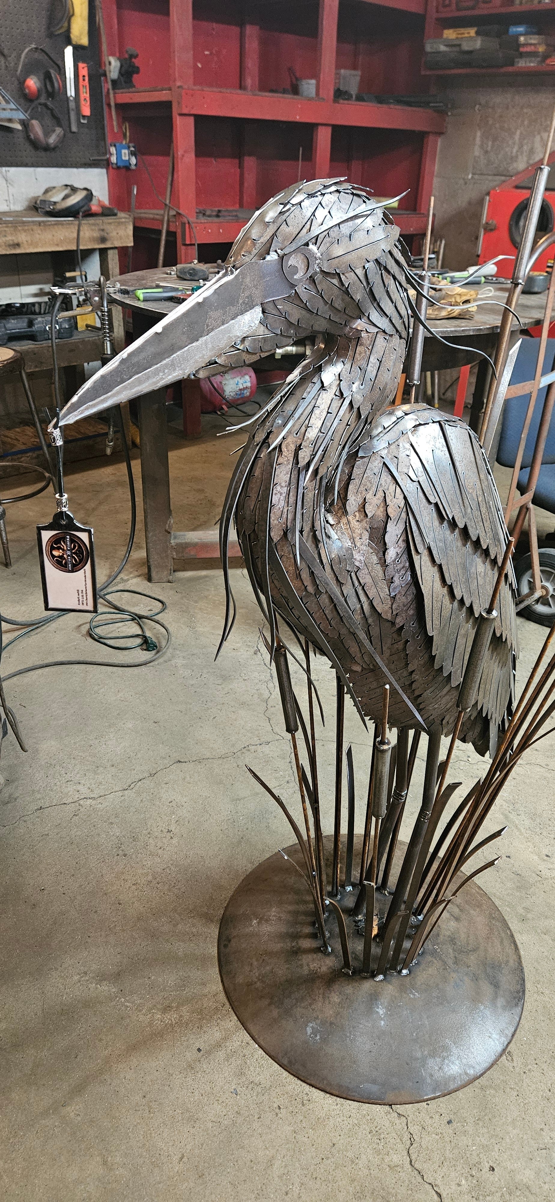 Metal Heron Sculpture