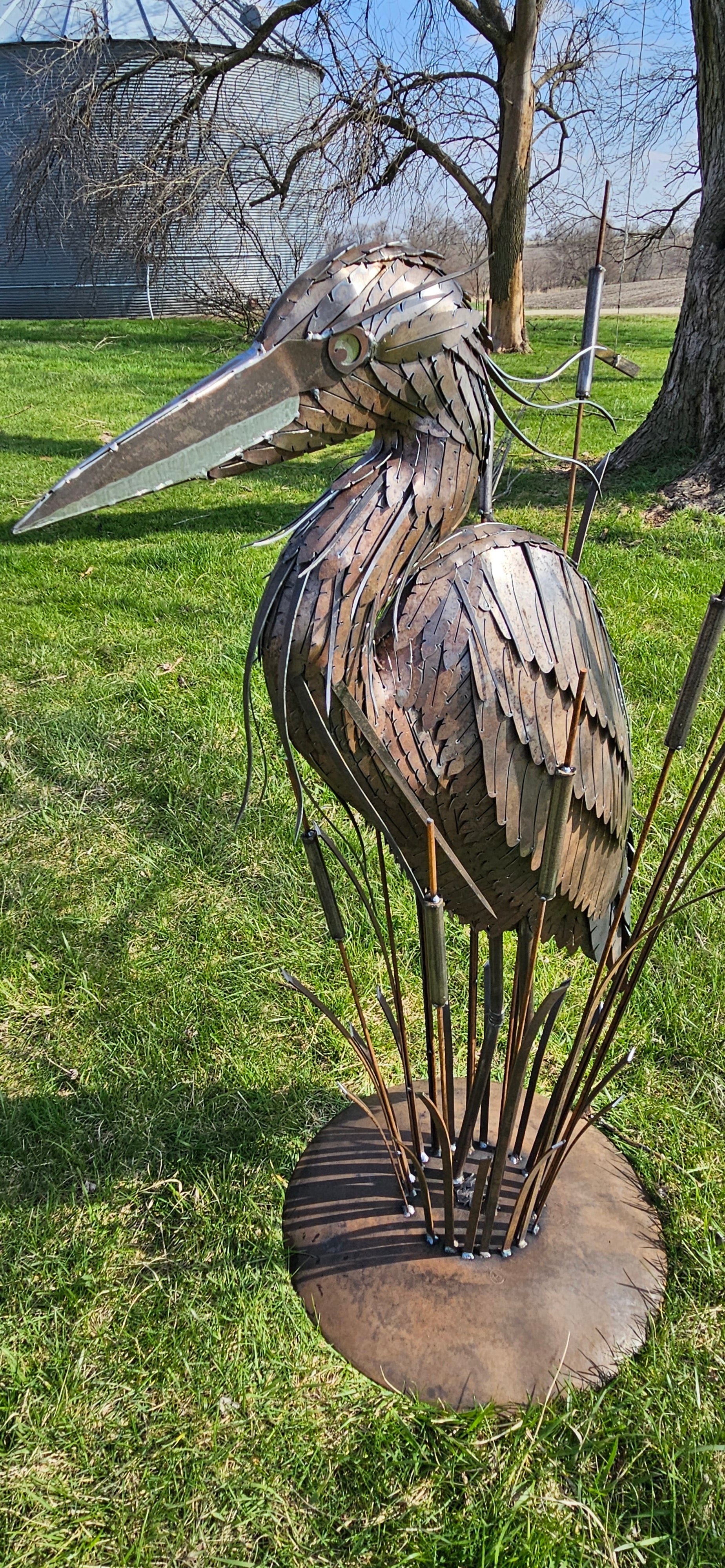Metal Heron Sculpture
