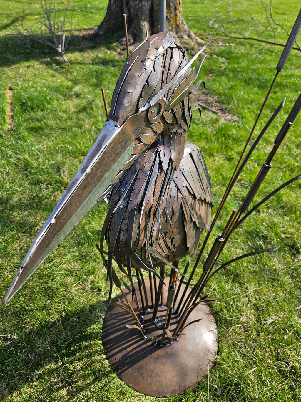 Metal Heron Sculpture