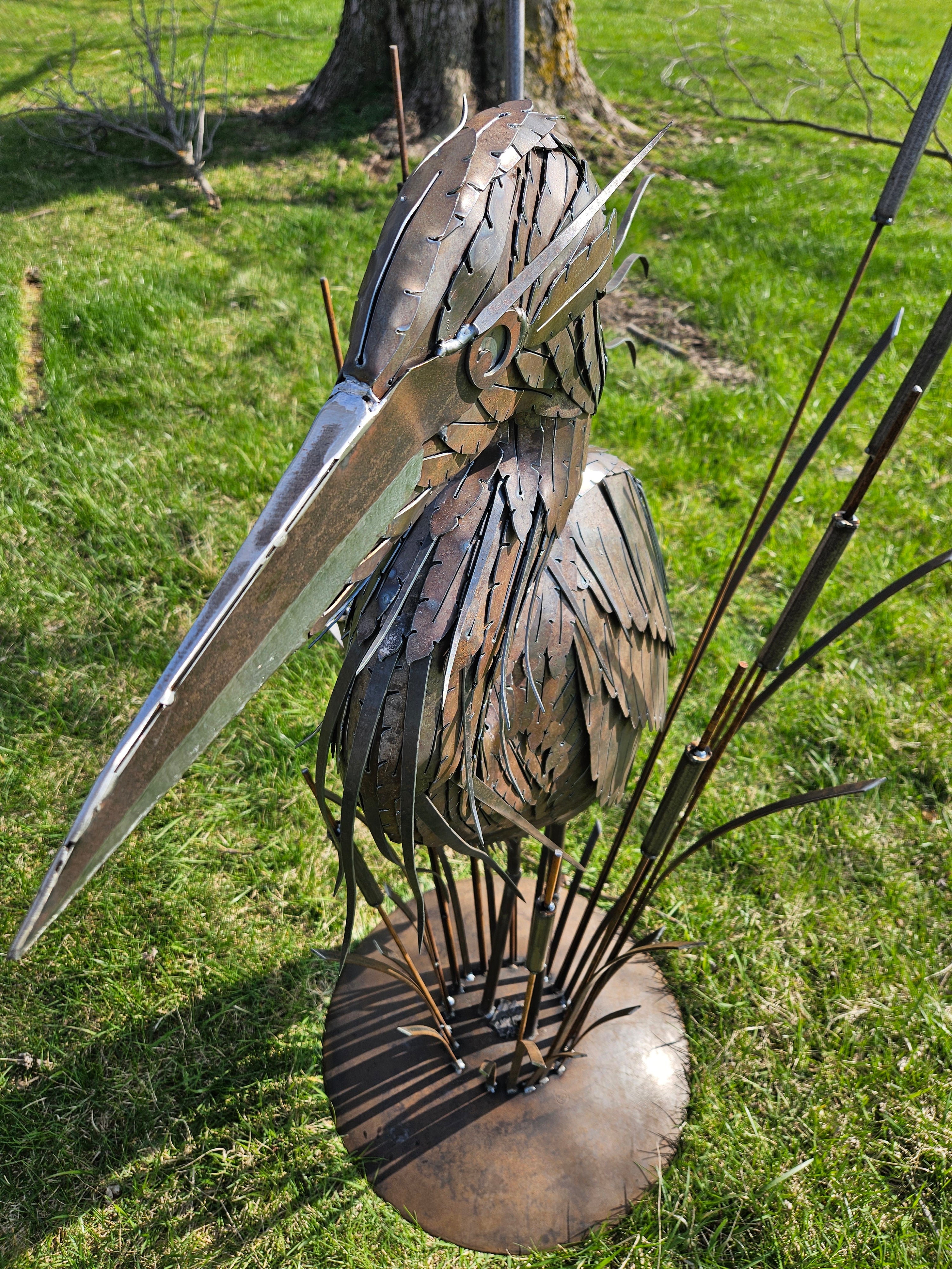 Metal Heron Sculpture